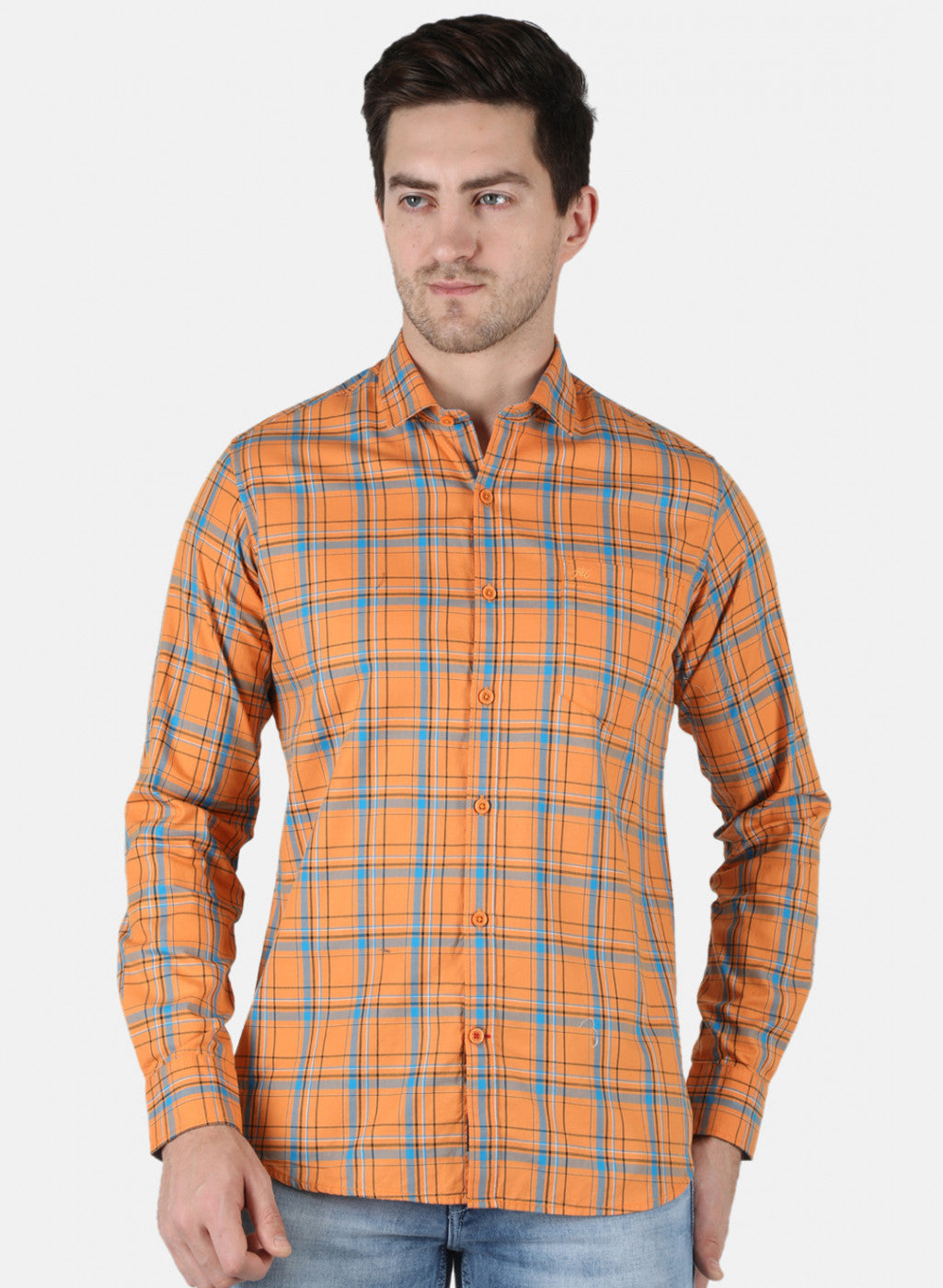 Buy Men Orange Check Shirt Online in India - Monte Carlo