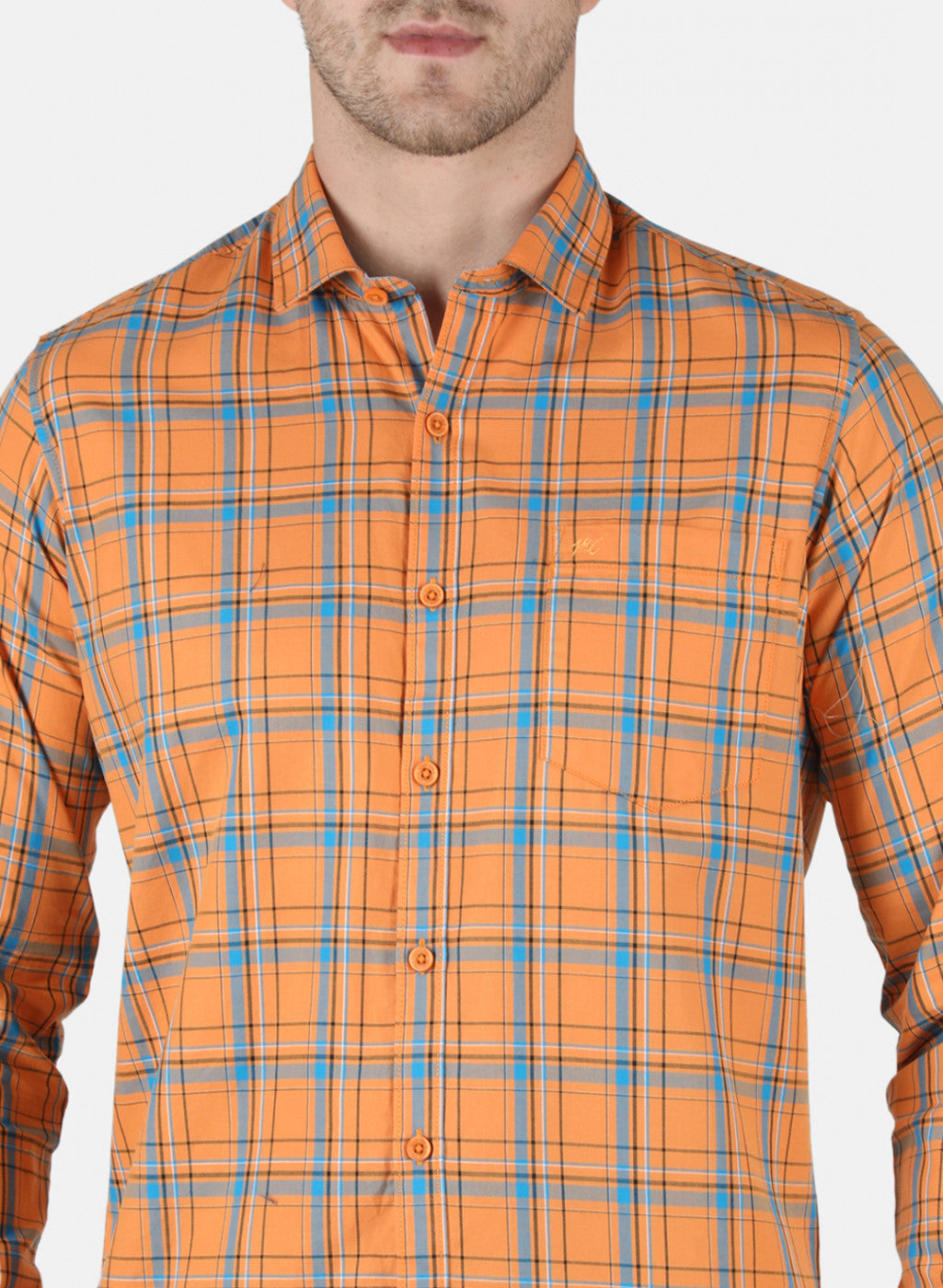 Men Orange Check Shirt