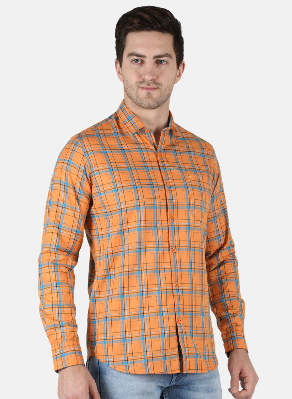 Men Orange Check Shirt