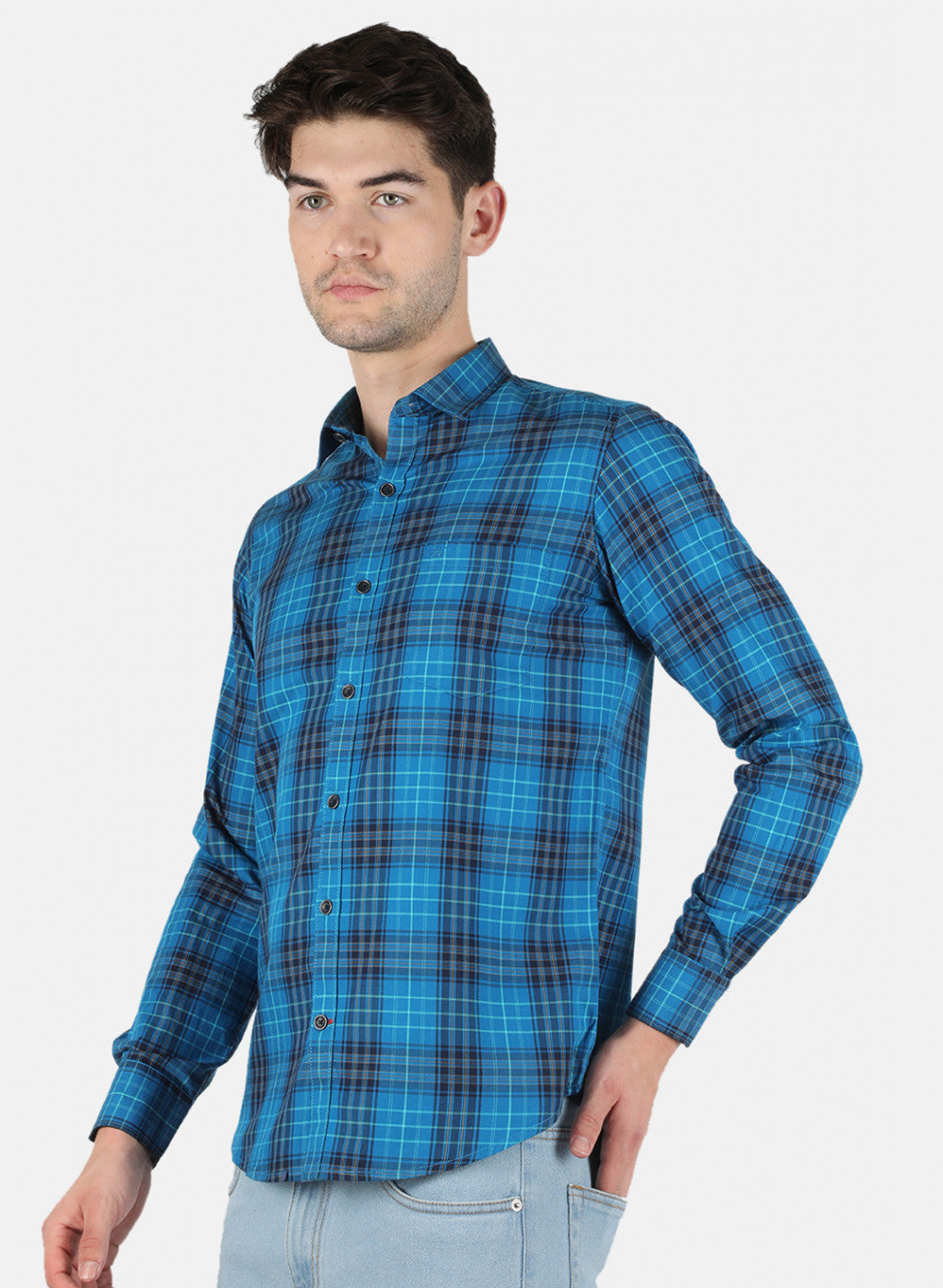 Men Blue Check Shirt