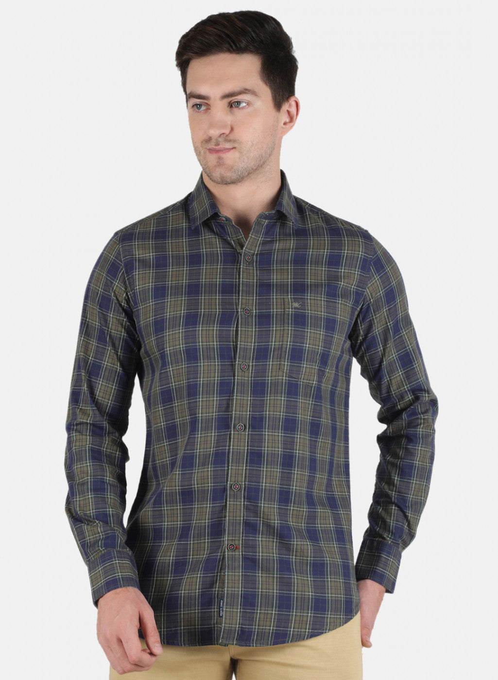 Men Olive Check Shirt