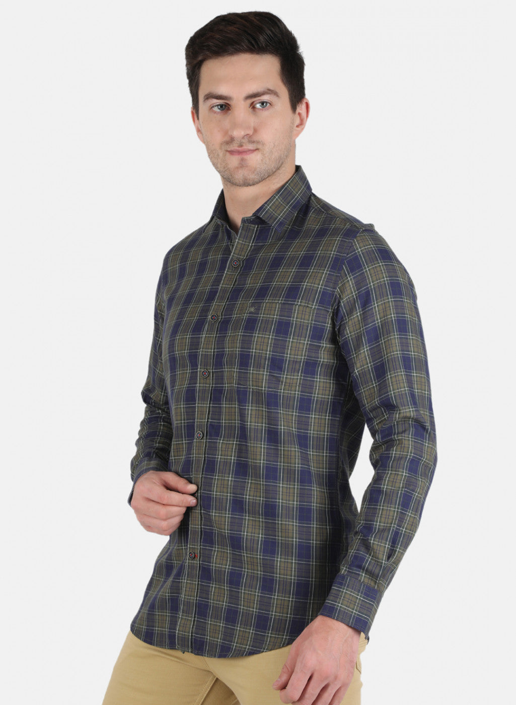 Men Olive Check Shirt