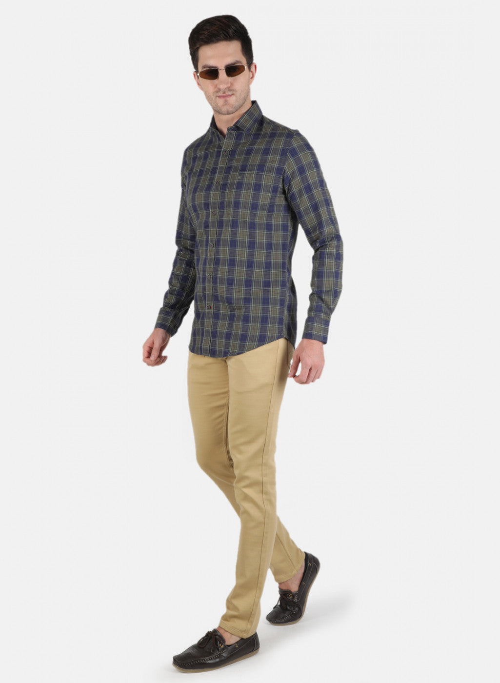 Men Olive Check Shirt