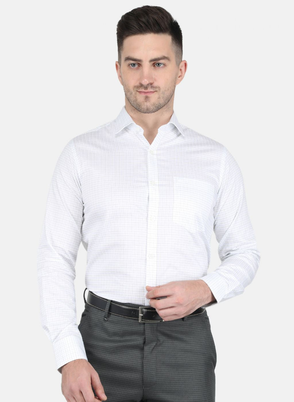 Men White Check Shirt