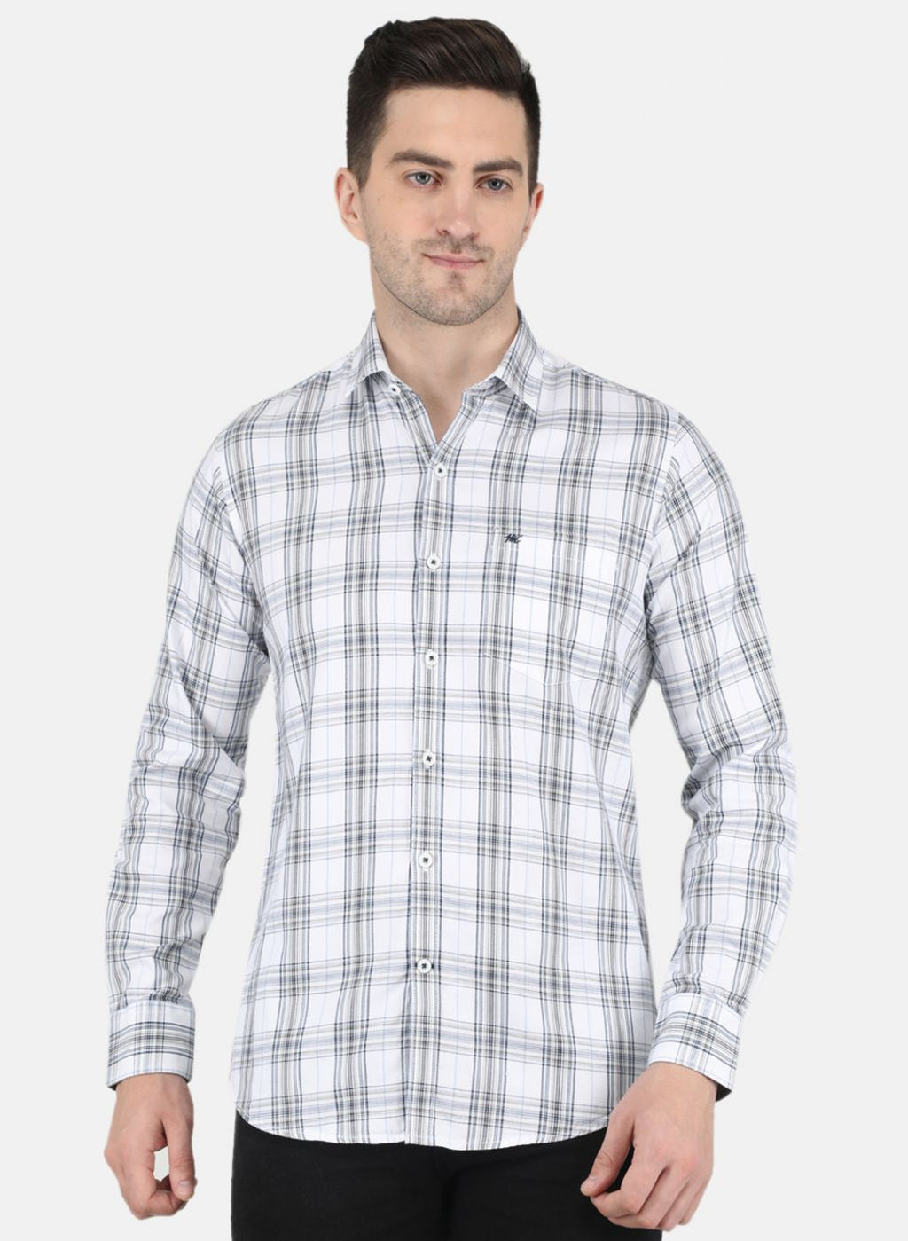 Men White Check Shirt
