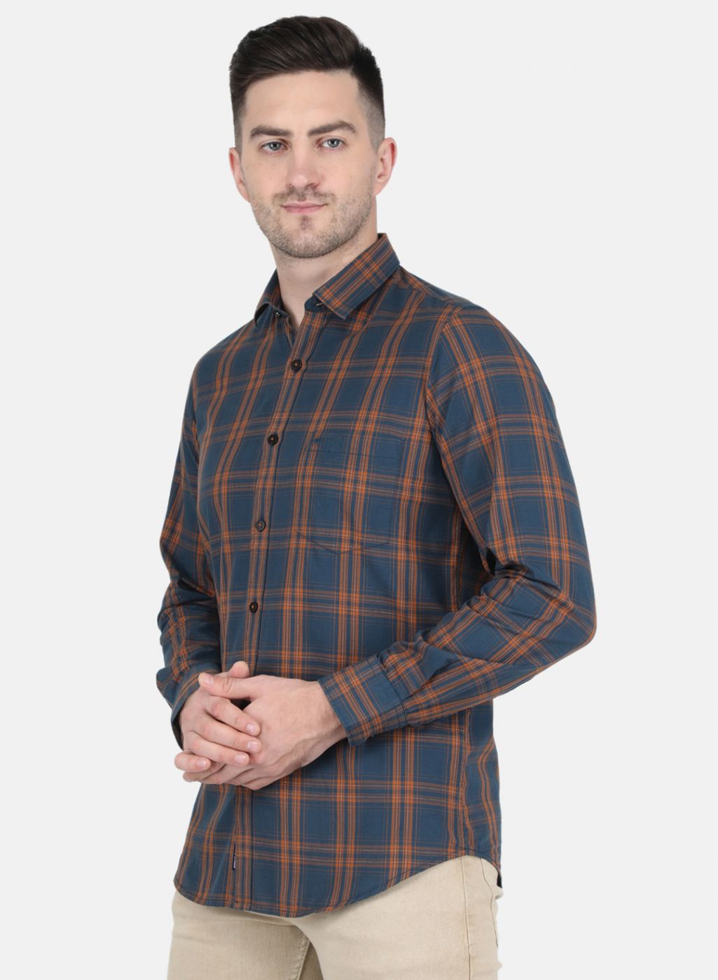 Men Brown Check Shirt