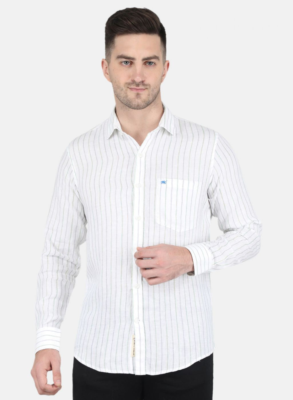 Men White Stripe Linen Shirt