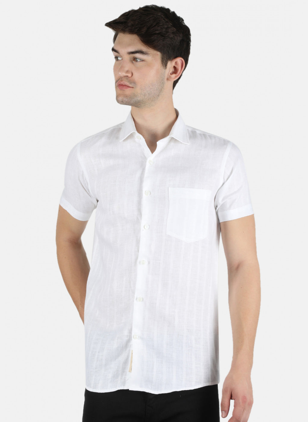 Men White Printed Linen Shirt
