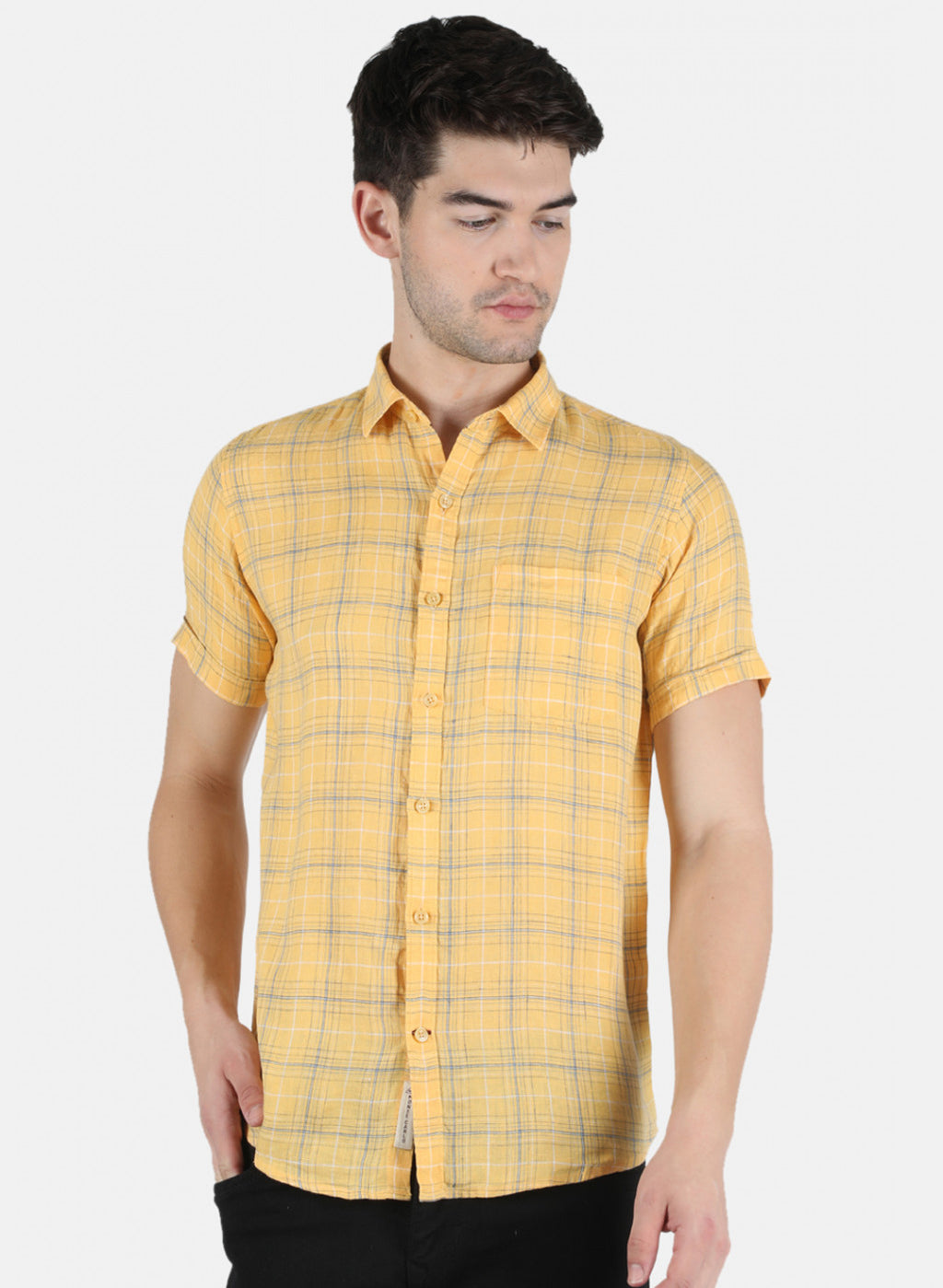 Men Orange Printed Linen Shirt