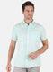 Men Aqua Blue Printed Linen Shirt