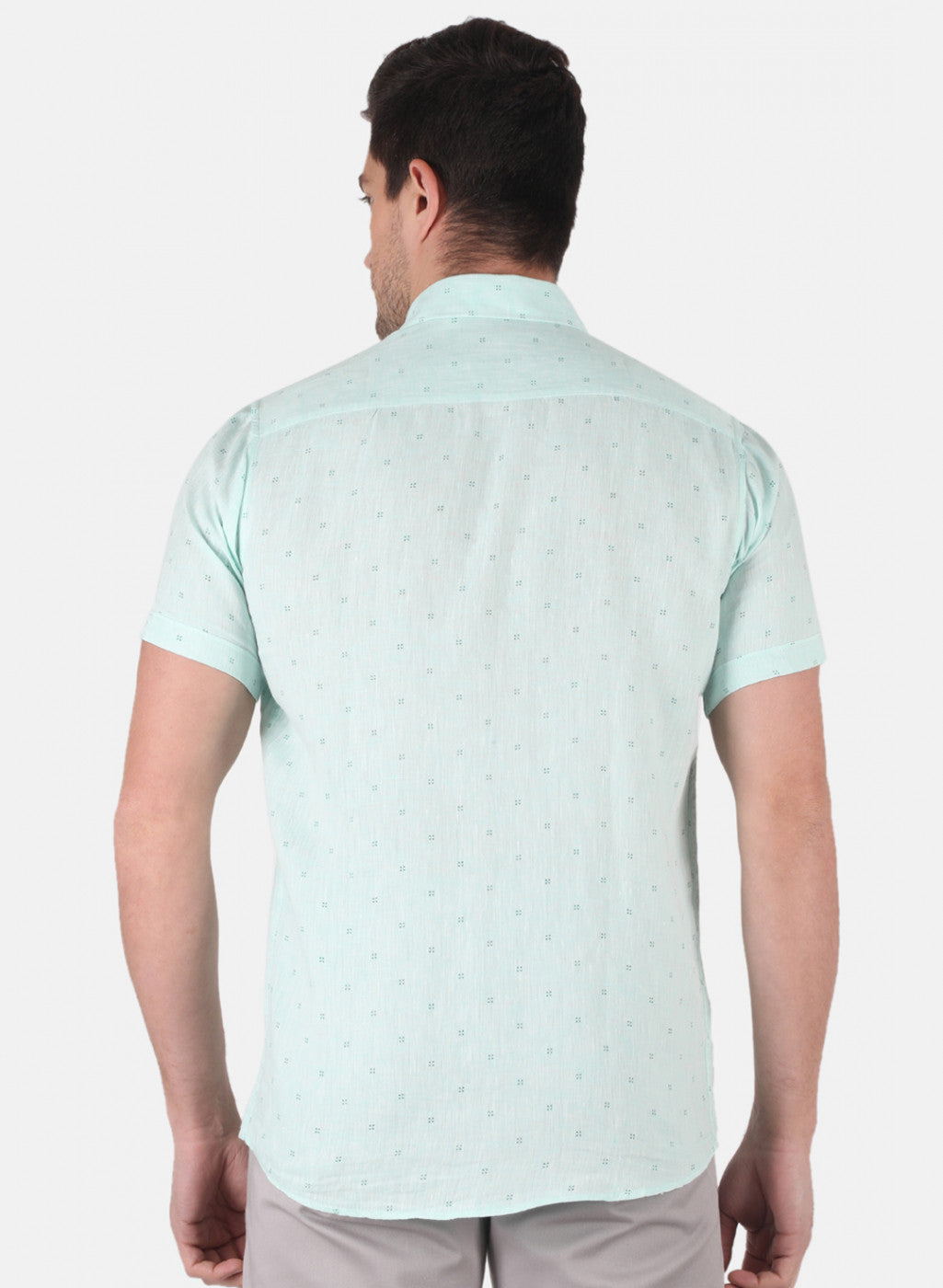 Men Aqua Blue Printed Linen Shirt