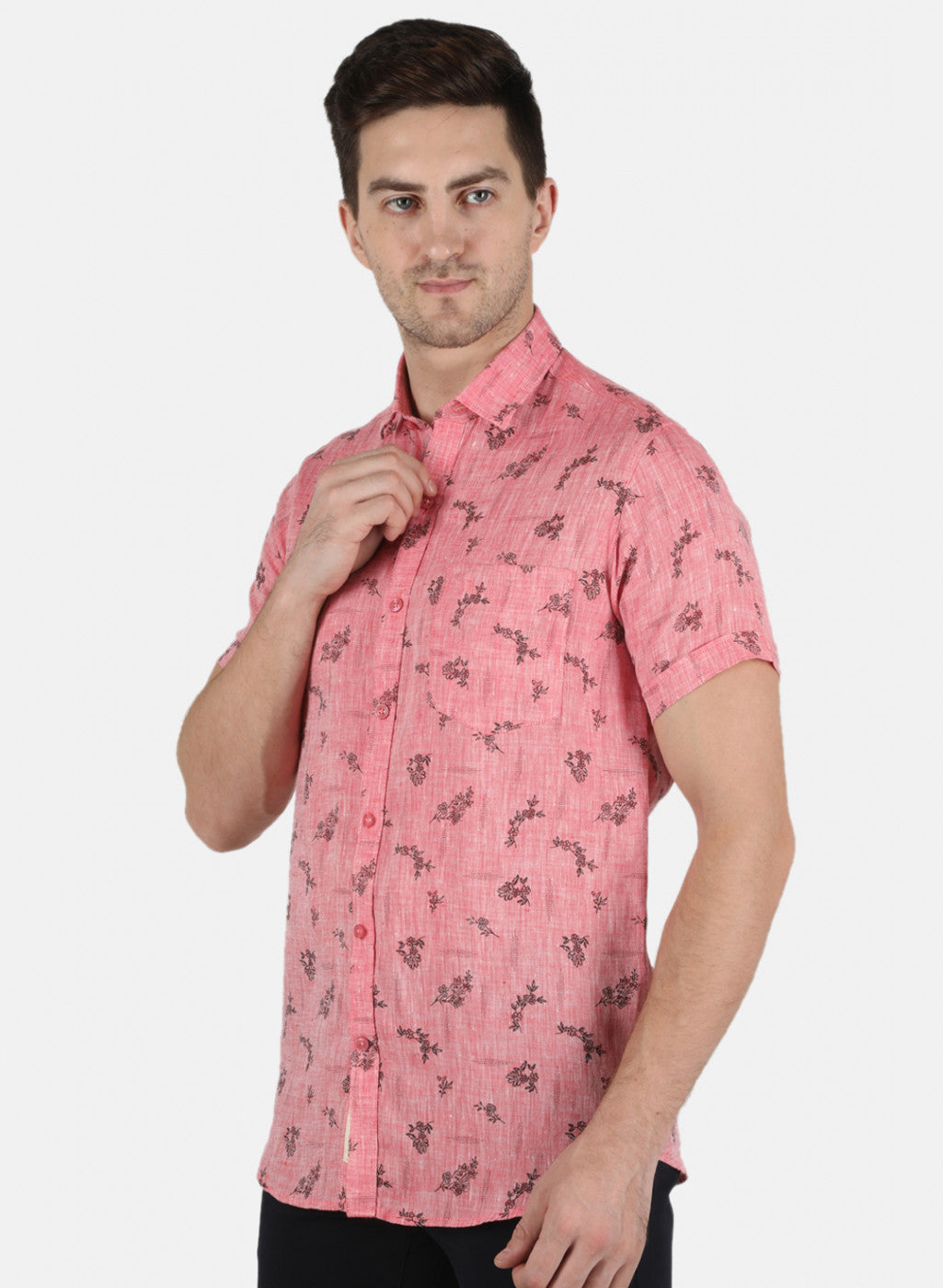 Men Pink Printed Linen Shirt