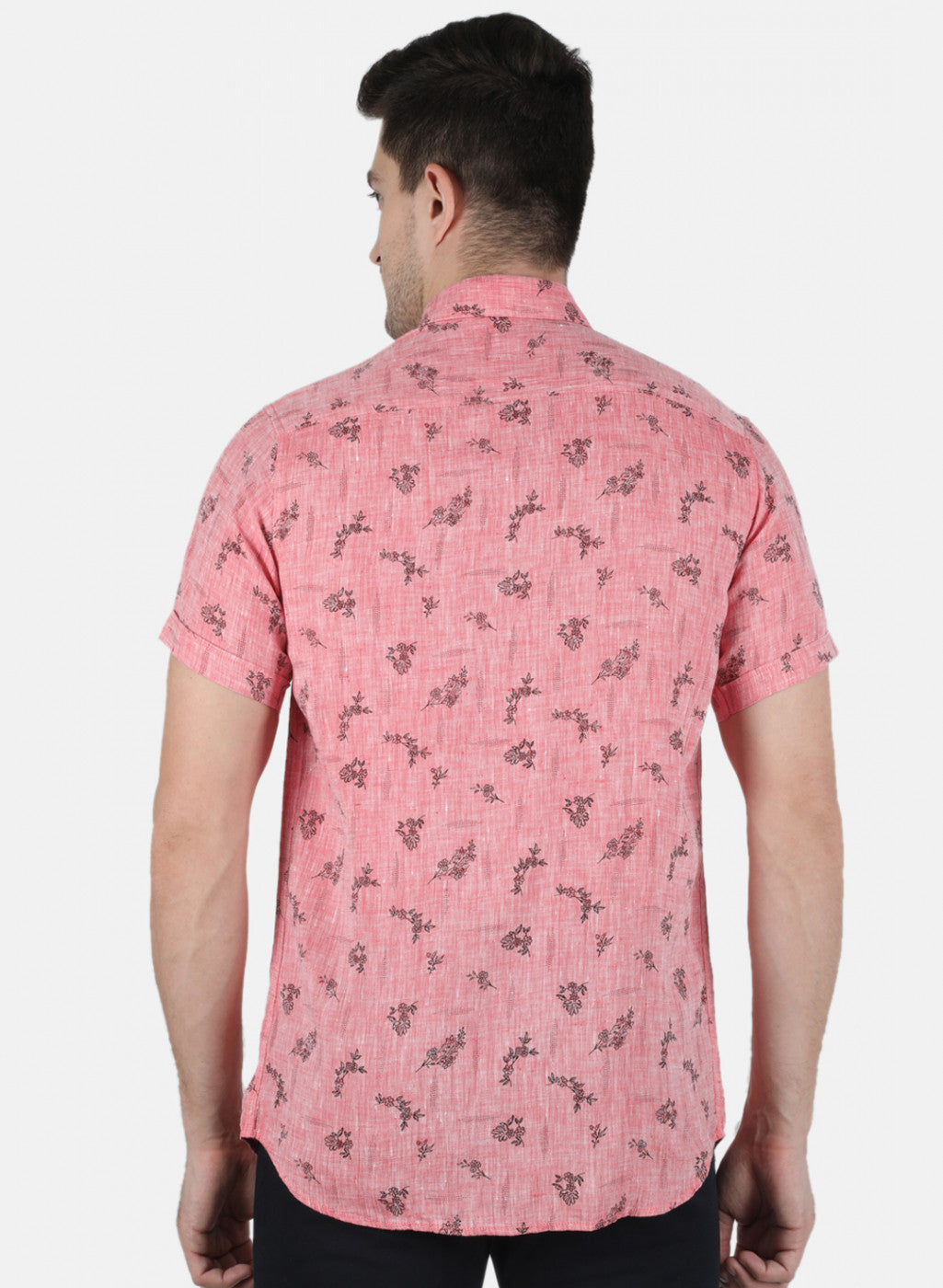 Men Pink Printed Linen Shirt