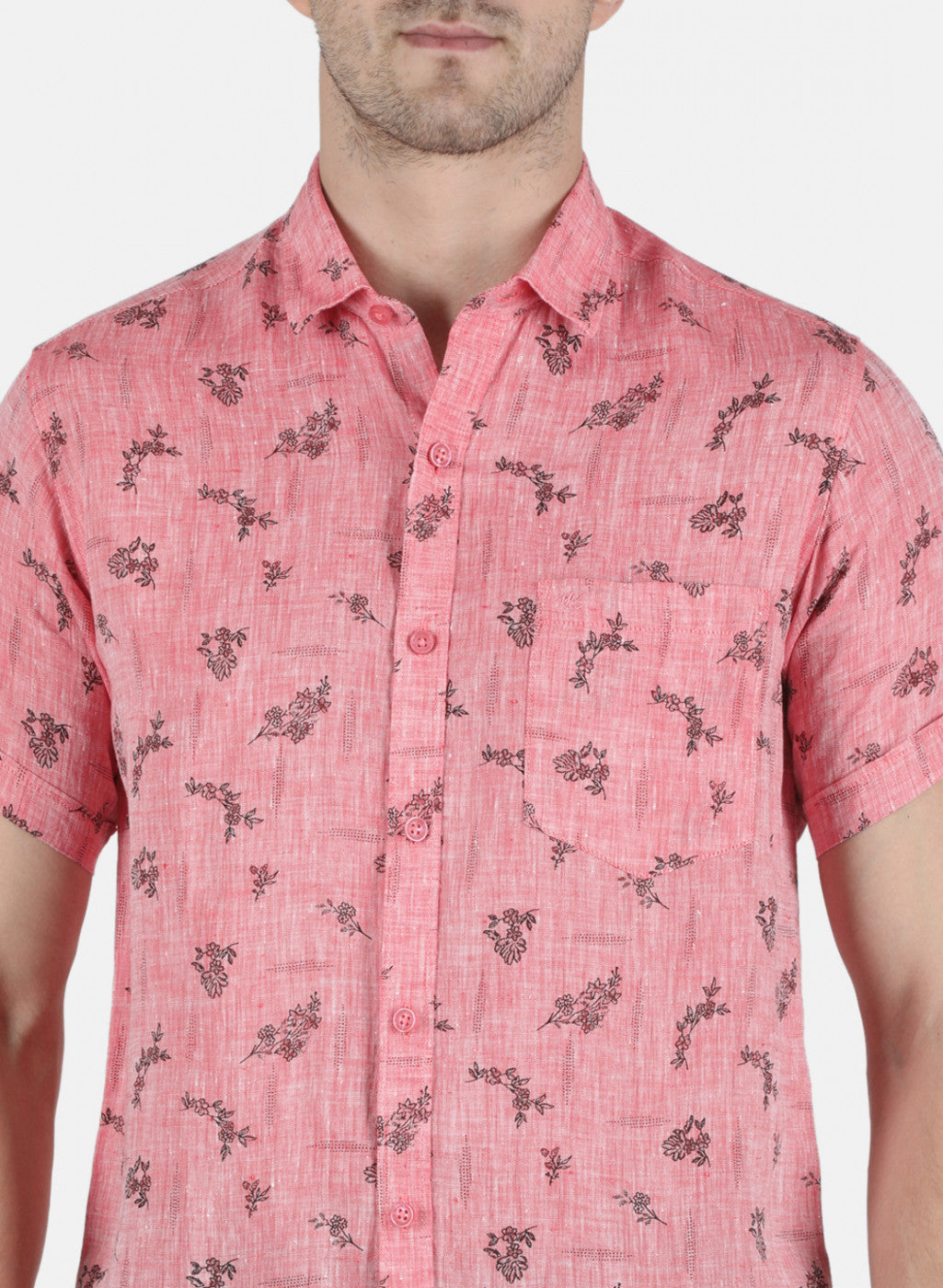 Men Pink Printed Linen Shirt
