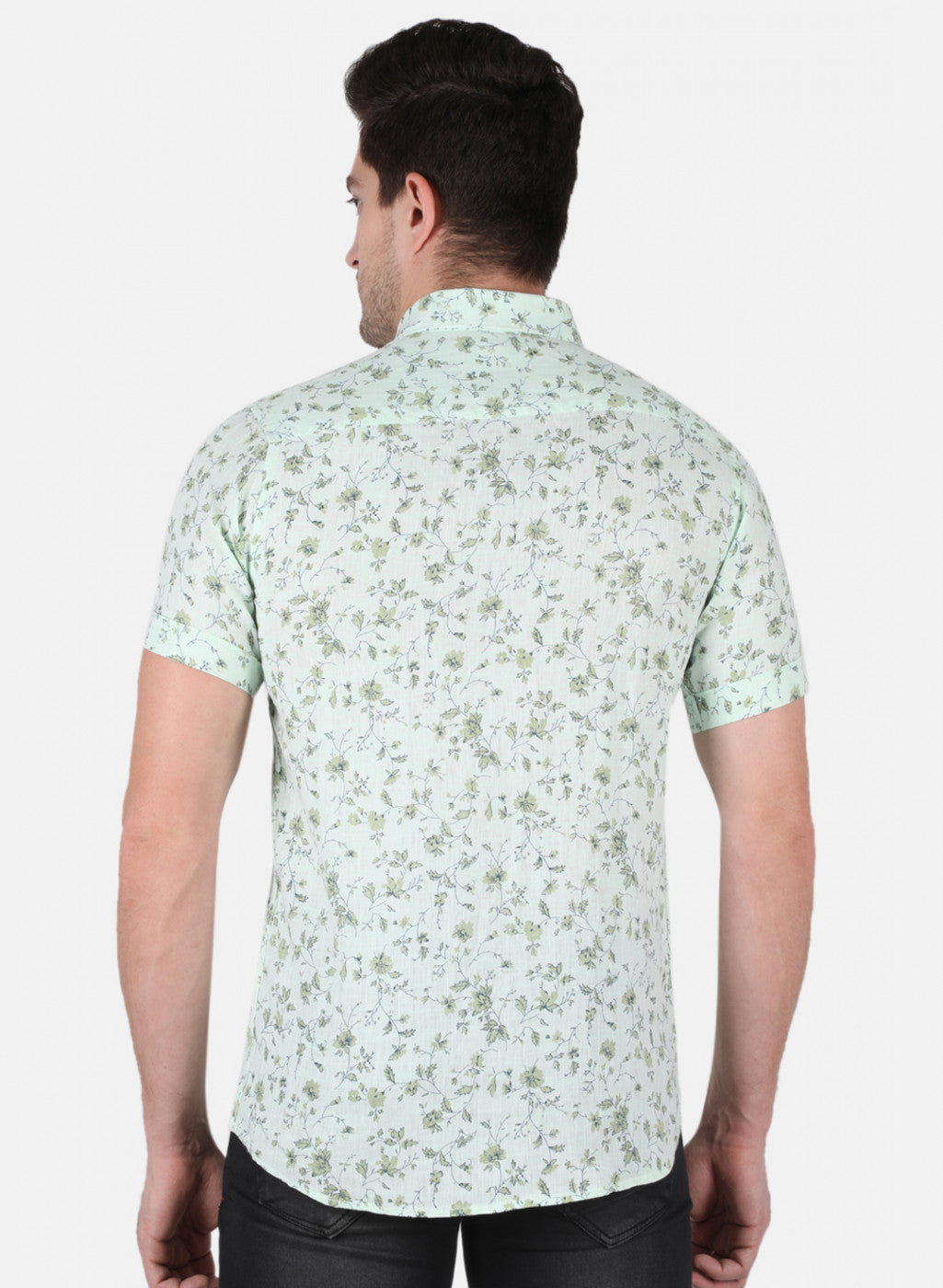Men Green Printed Linen Shirt
