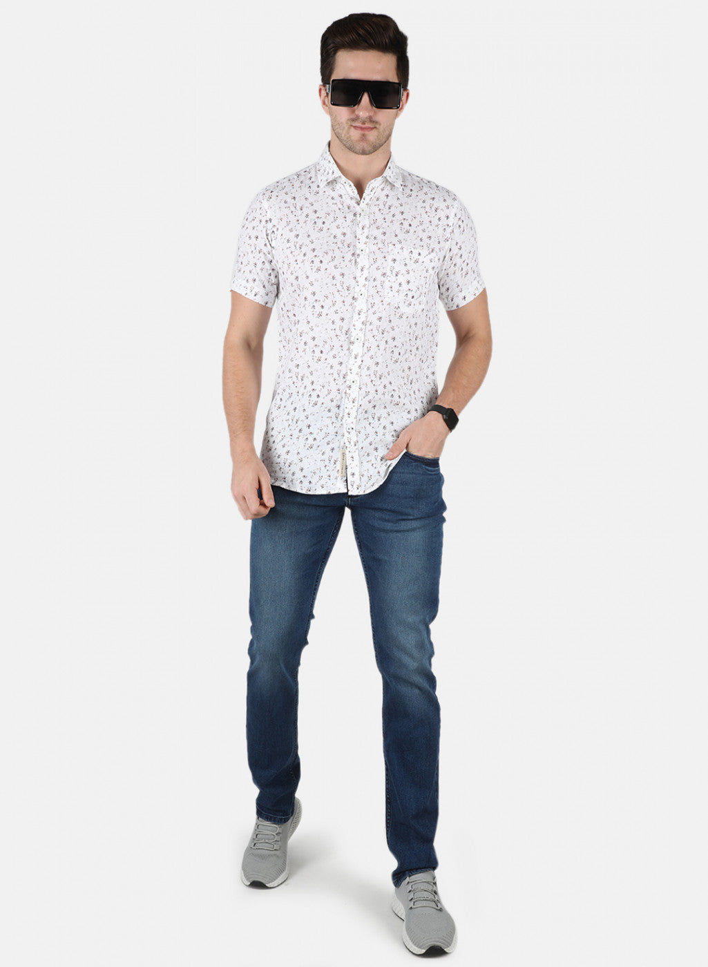 Men Red Printed Linen Shirt