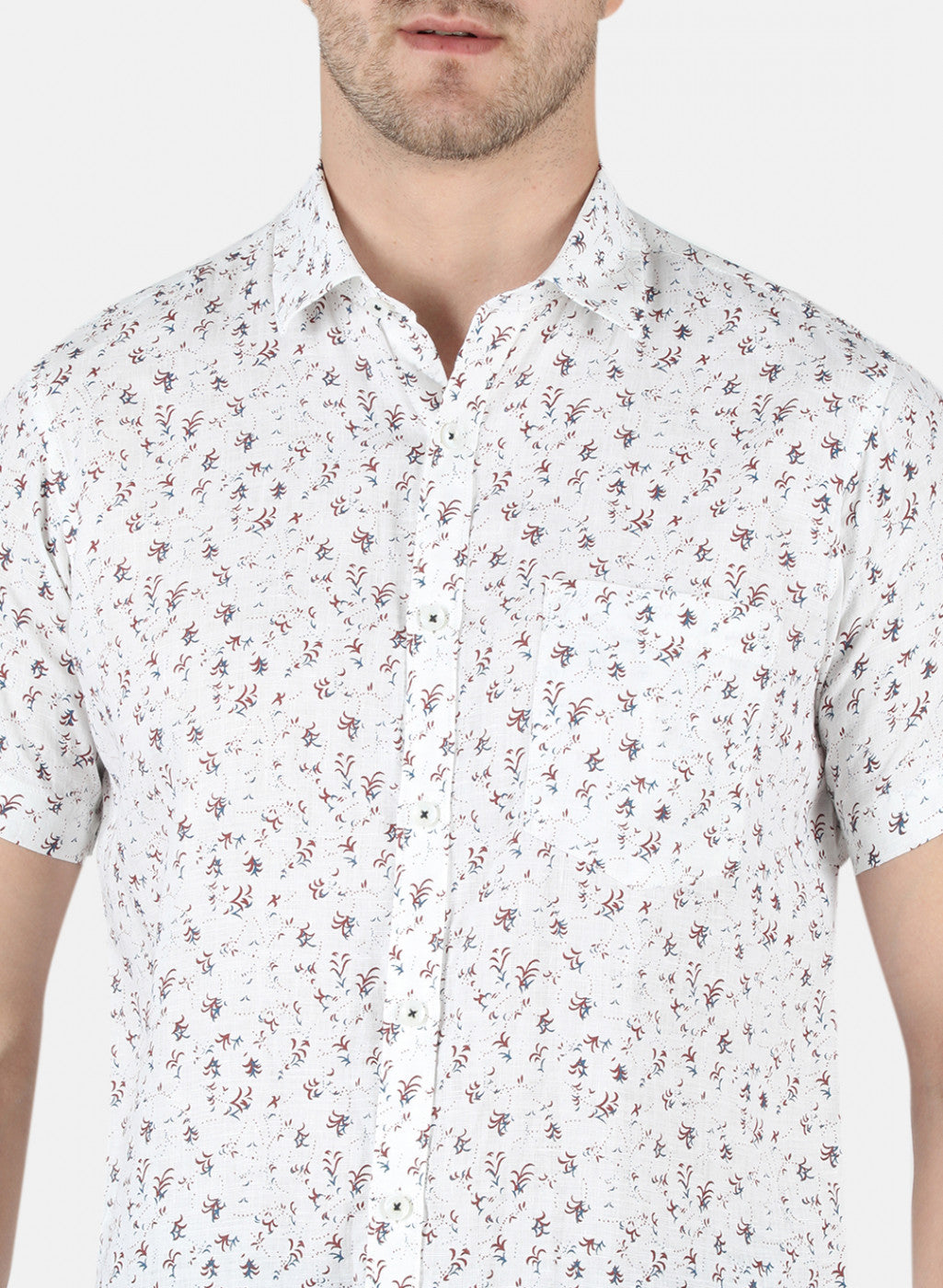 Men Red Printed Linen Shirt