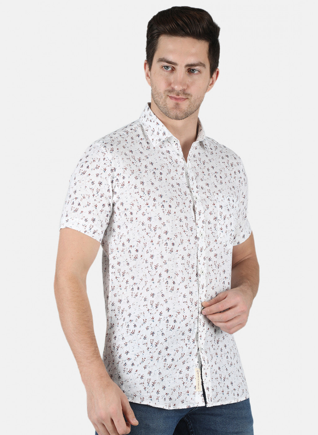 Men Red Printed Linen Shirt