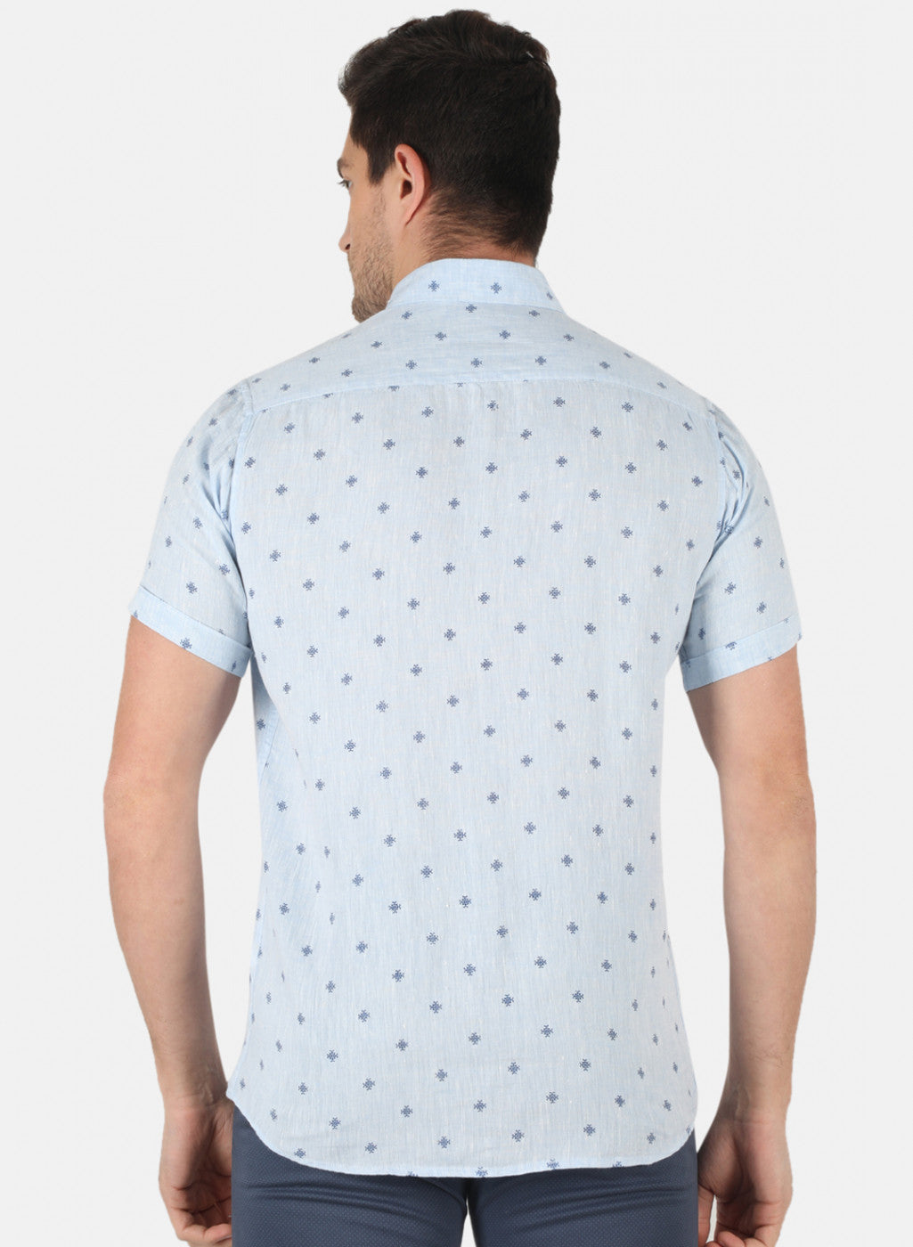Men Blue Printed Linen Shirt