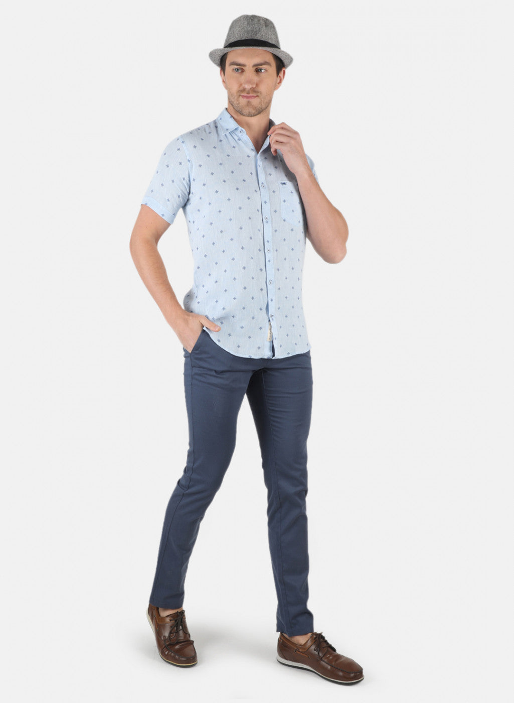 Men Blue Printed Linen Shirt