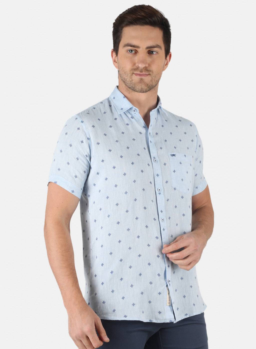 Men Blue Printed Linen Shirt