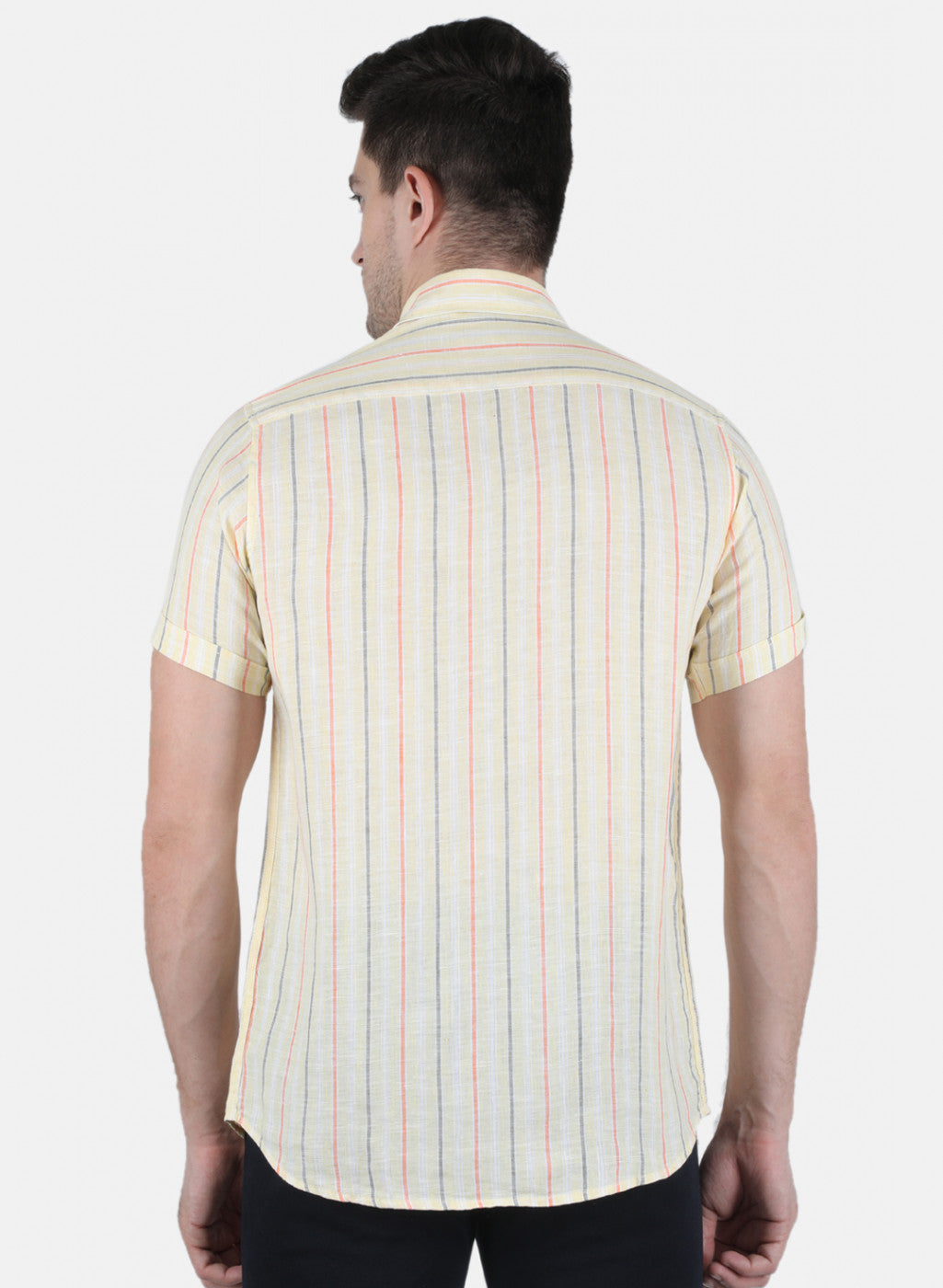 Men Yellow Stripe Linen Shirt
