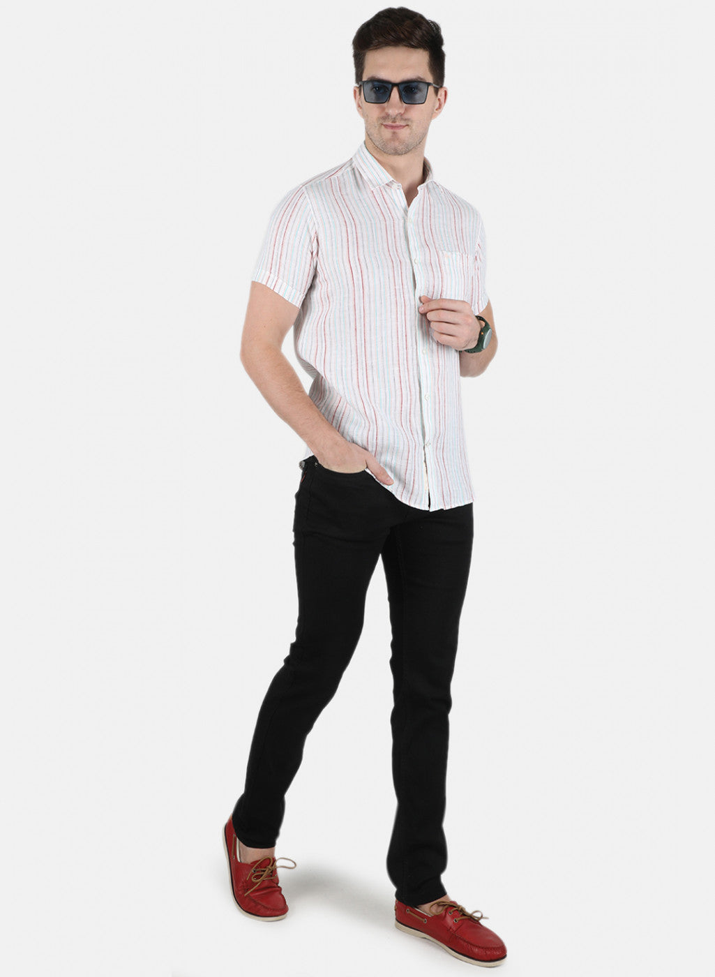 Men Green Stripe Linen Shirt