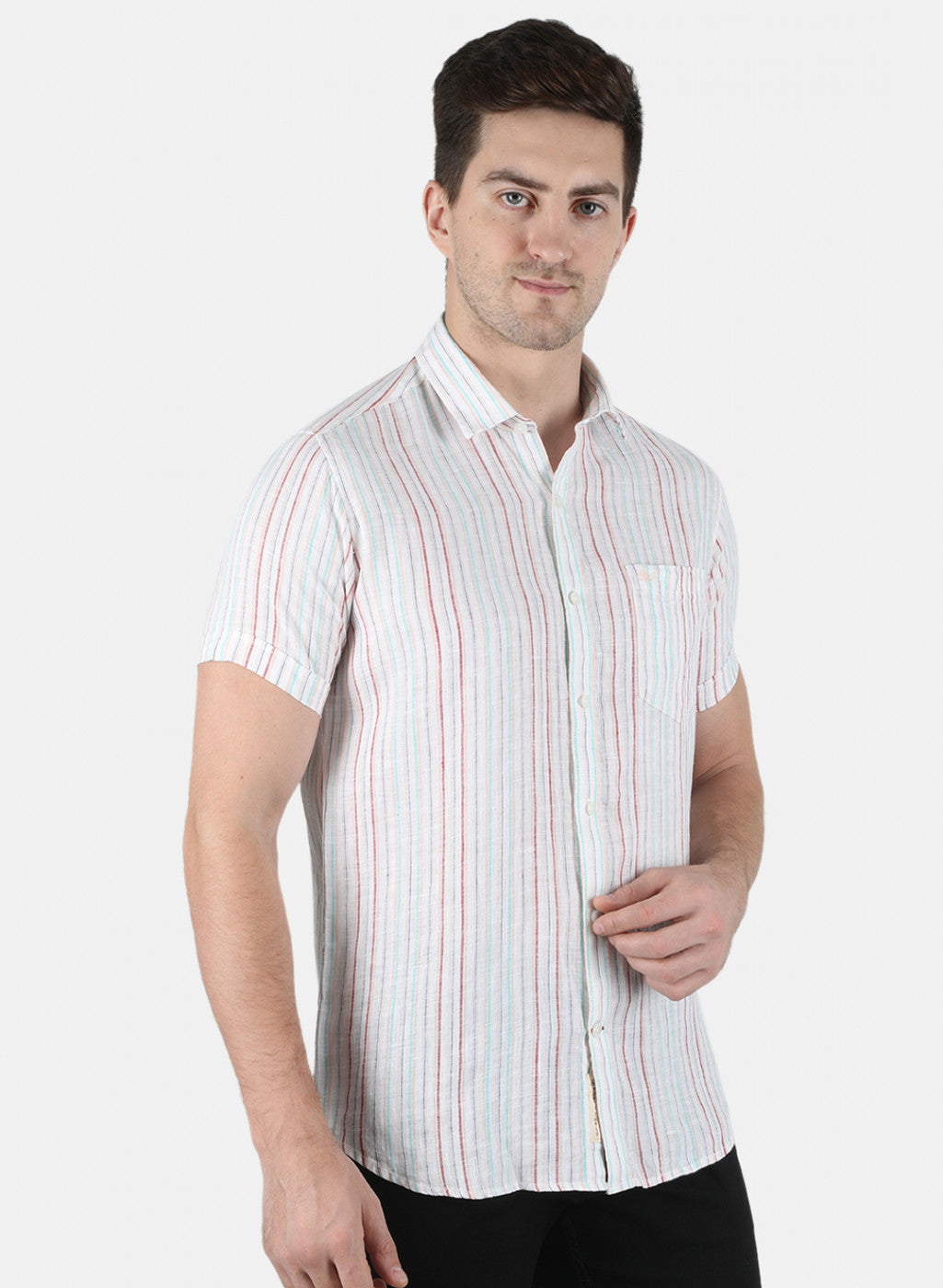 Men Green Stripe Linen Shirt