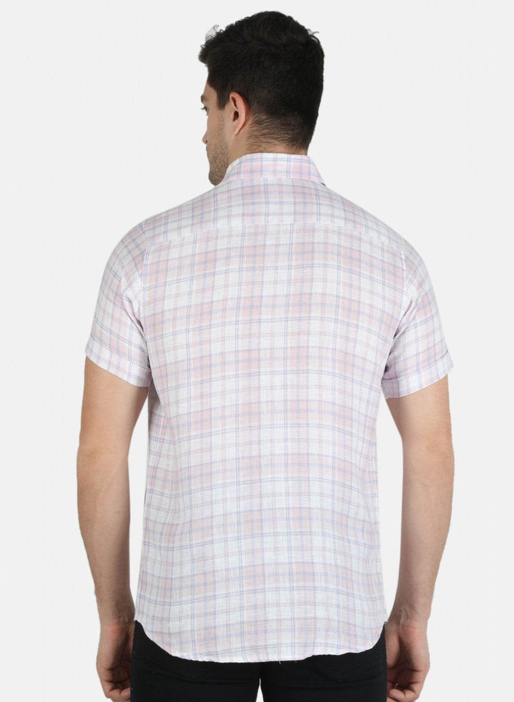 Men Purple Check Linen Shirt