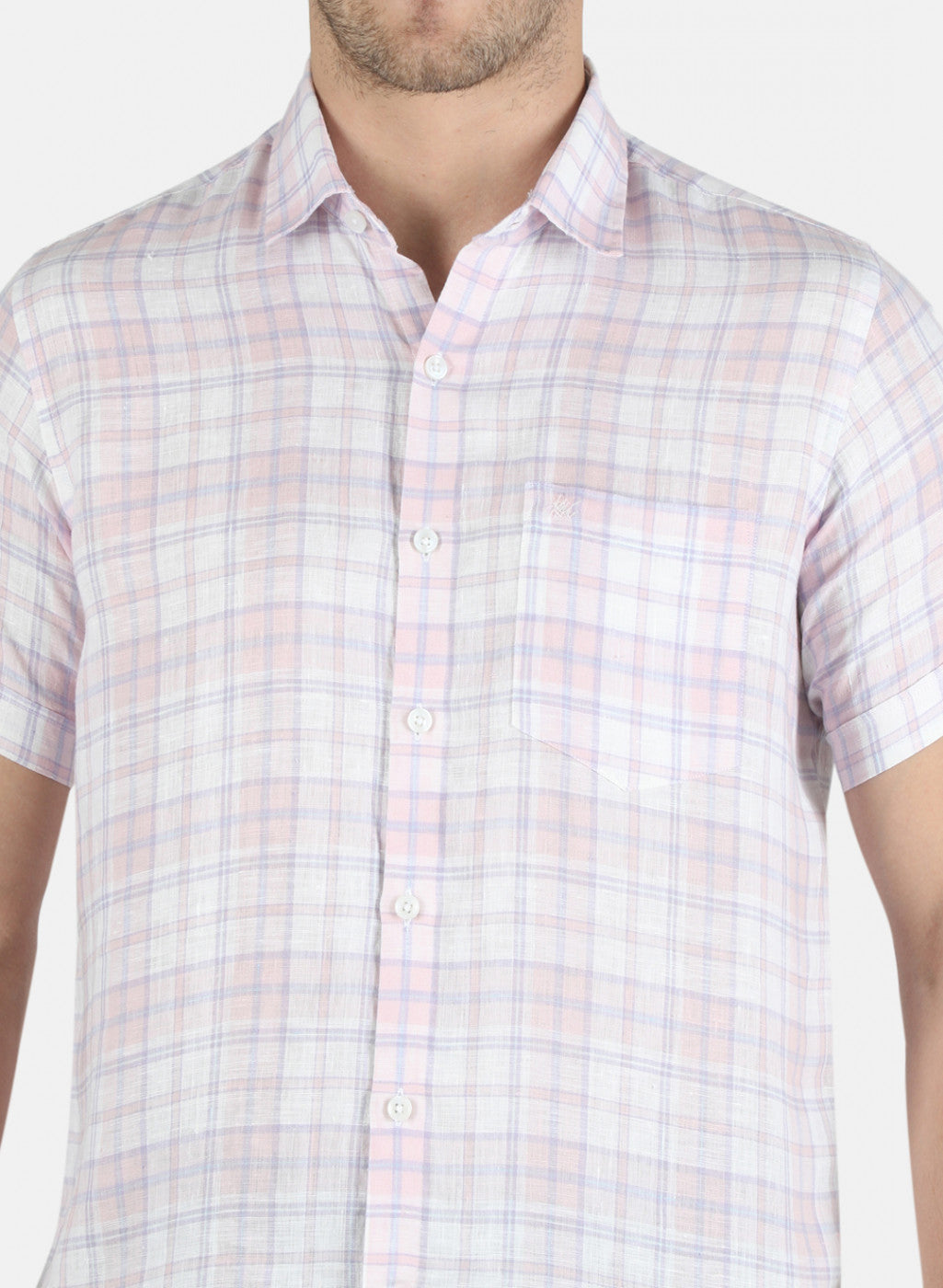 Men Purple Check Linen Shirt