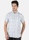 Men Blue Check Linen Shirt