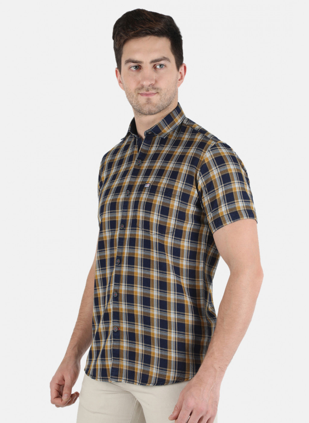 Men Mustard Check Shirt