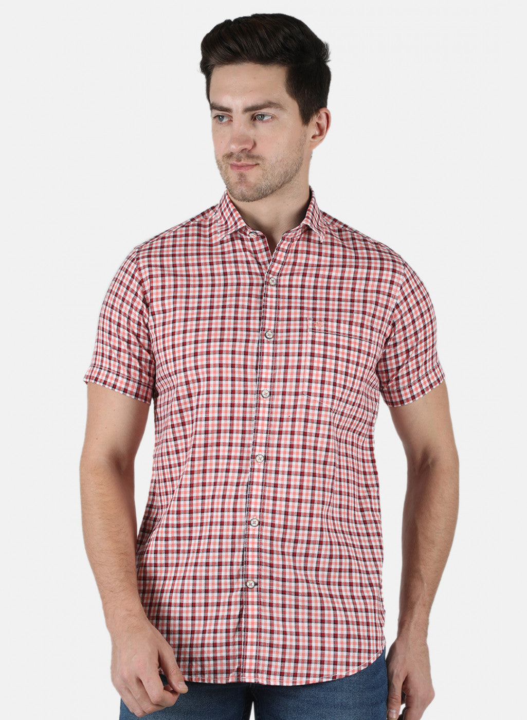 Men Orange Check Shirt