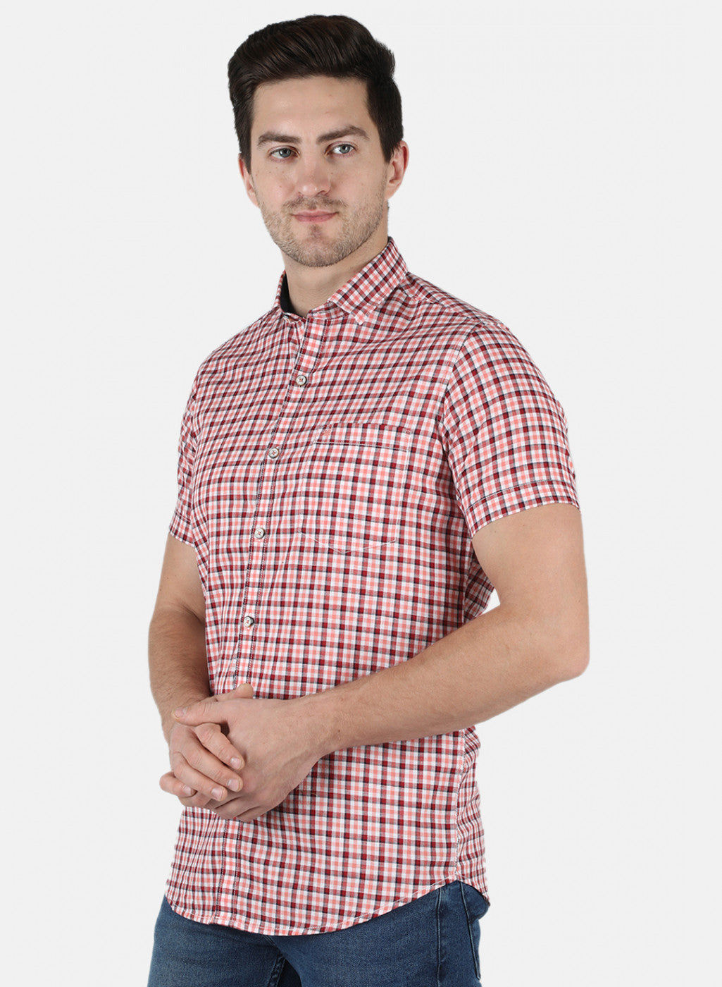 Men Orange Check Shirt
