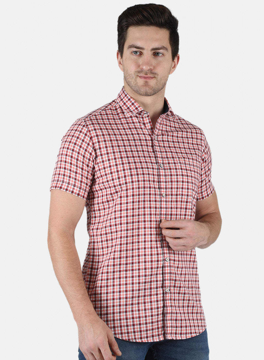 Men Orange Check Shirt