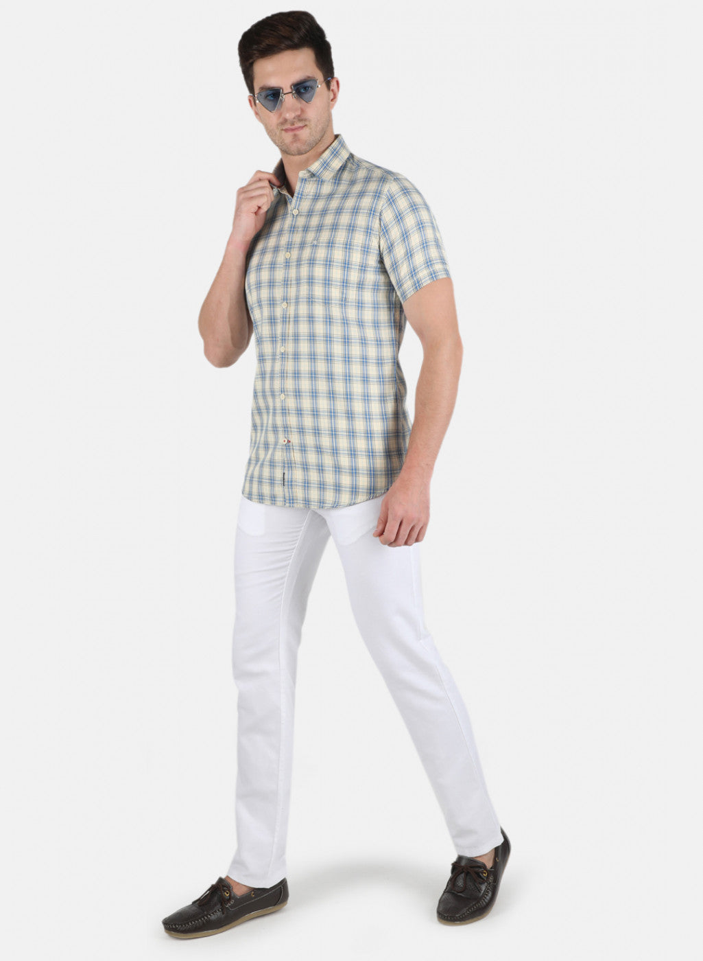 Men Blue Check Shirt