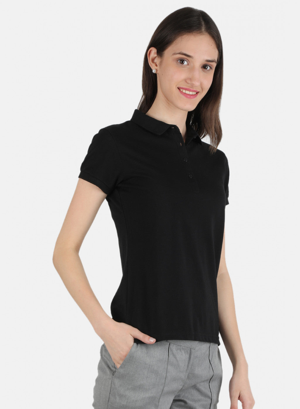 Women Black Plain T-Shirt