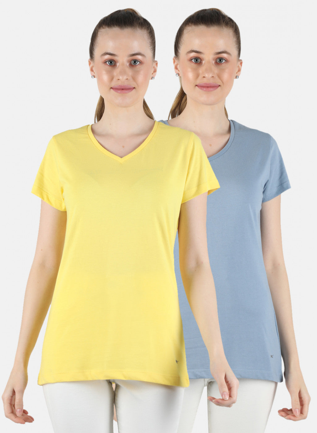 Women Yellow & Grey Plain 2 Pc Top Set