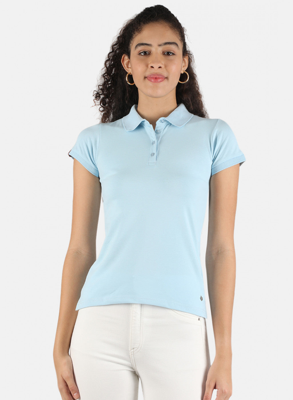 Women Sky Blue Plain T-Shirt