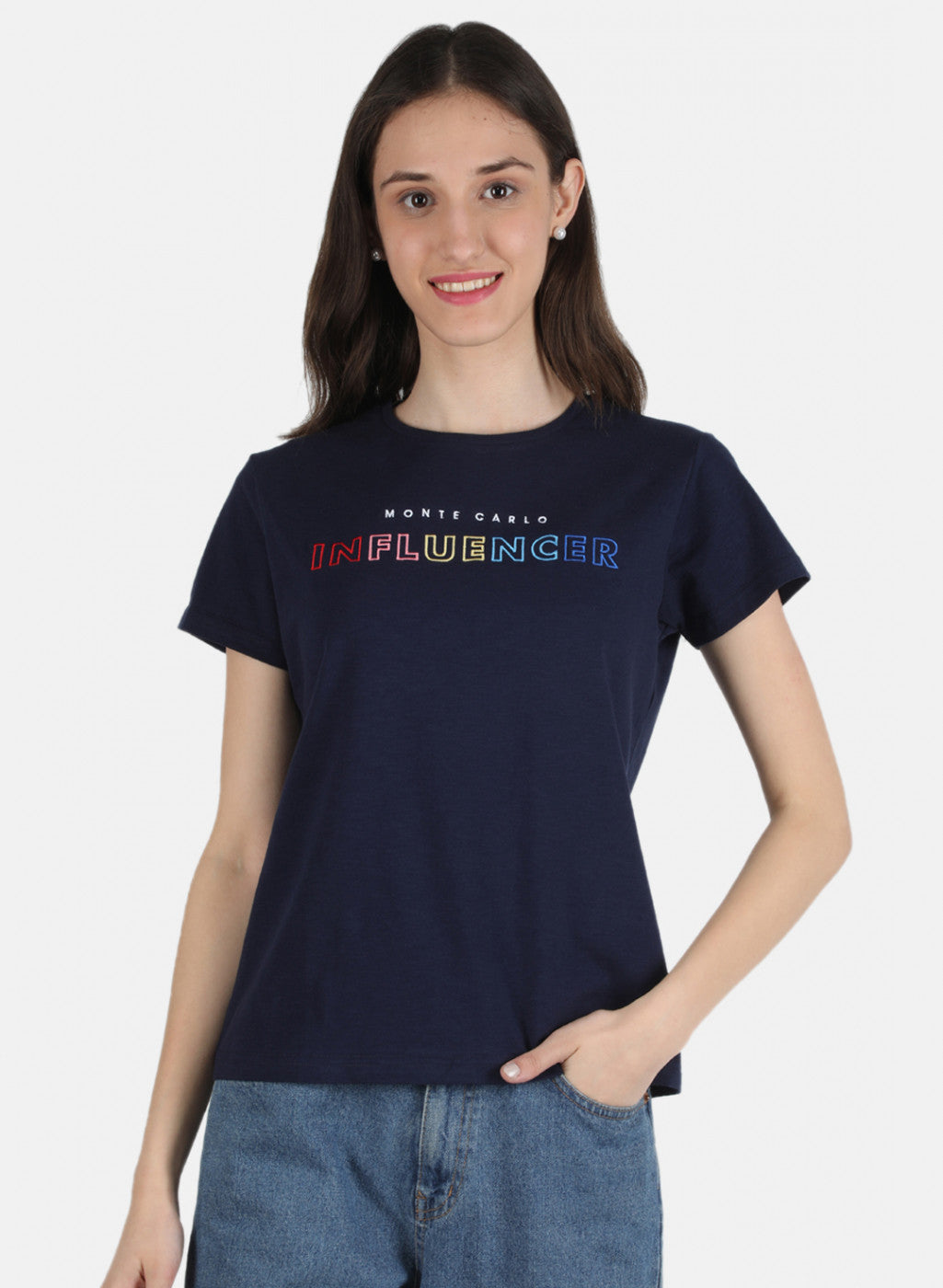 Women Navy Blue Embroidered Top