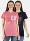 Women Navy Blue & Pink Printed 2 Pc Top Set