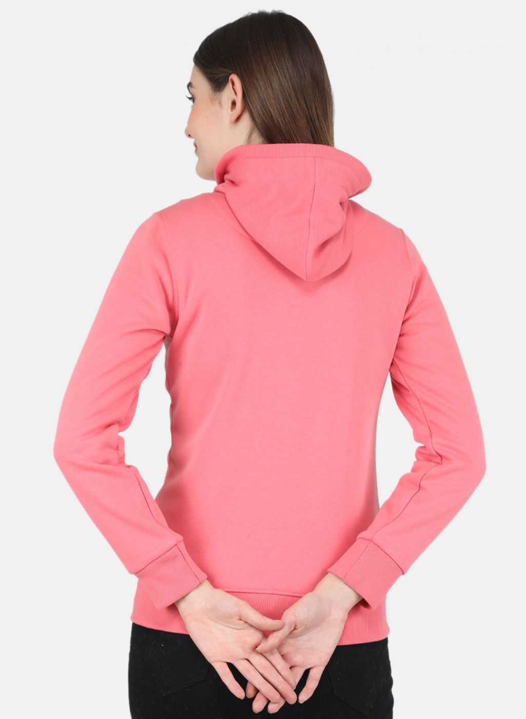 Women Coral Pink Solid Sweatshirt