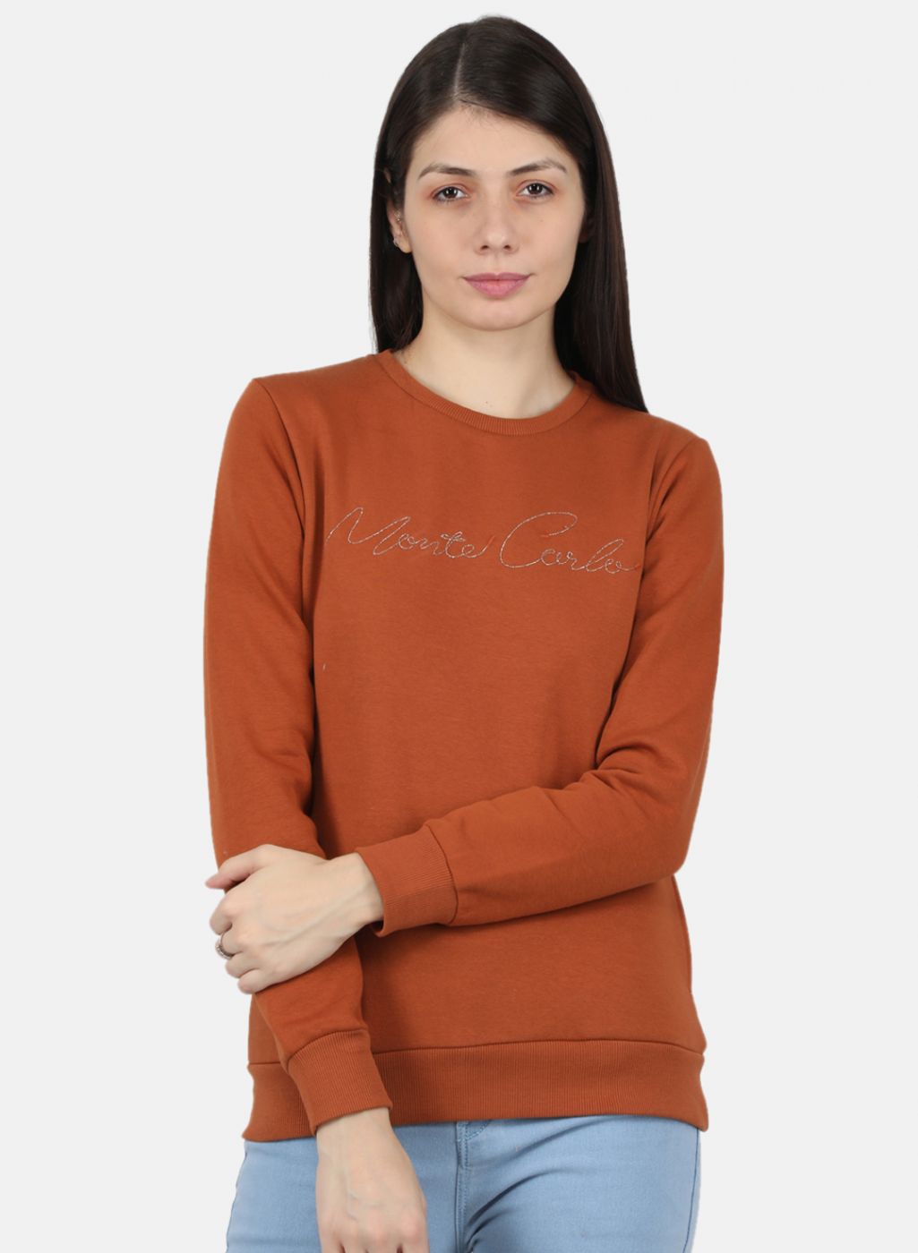 Women Light Brown Embroidered Sweatshirt