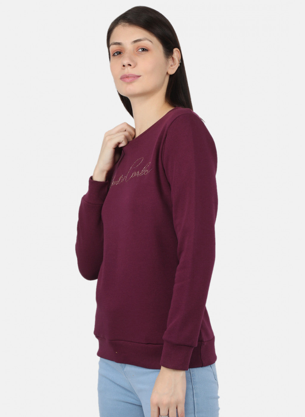 Women Burgundy Embroidered Sweatshirt