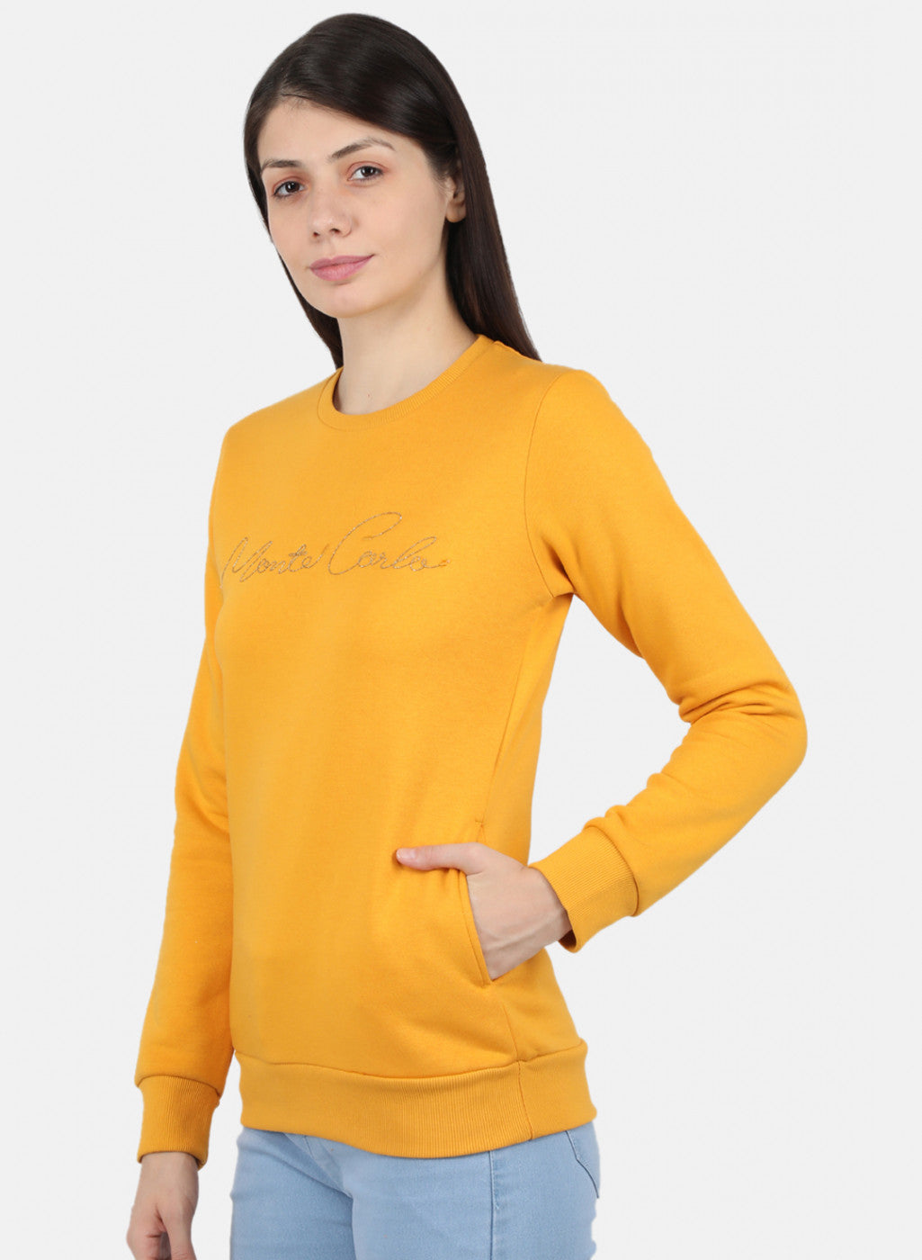 Women Mustard Embroidered Sweatshirt