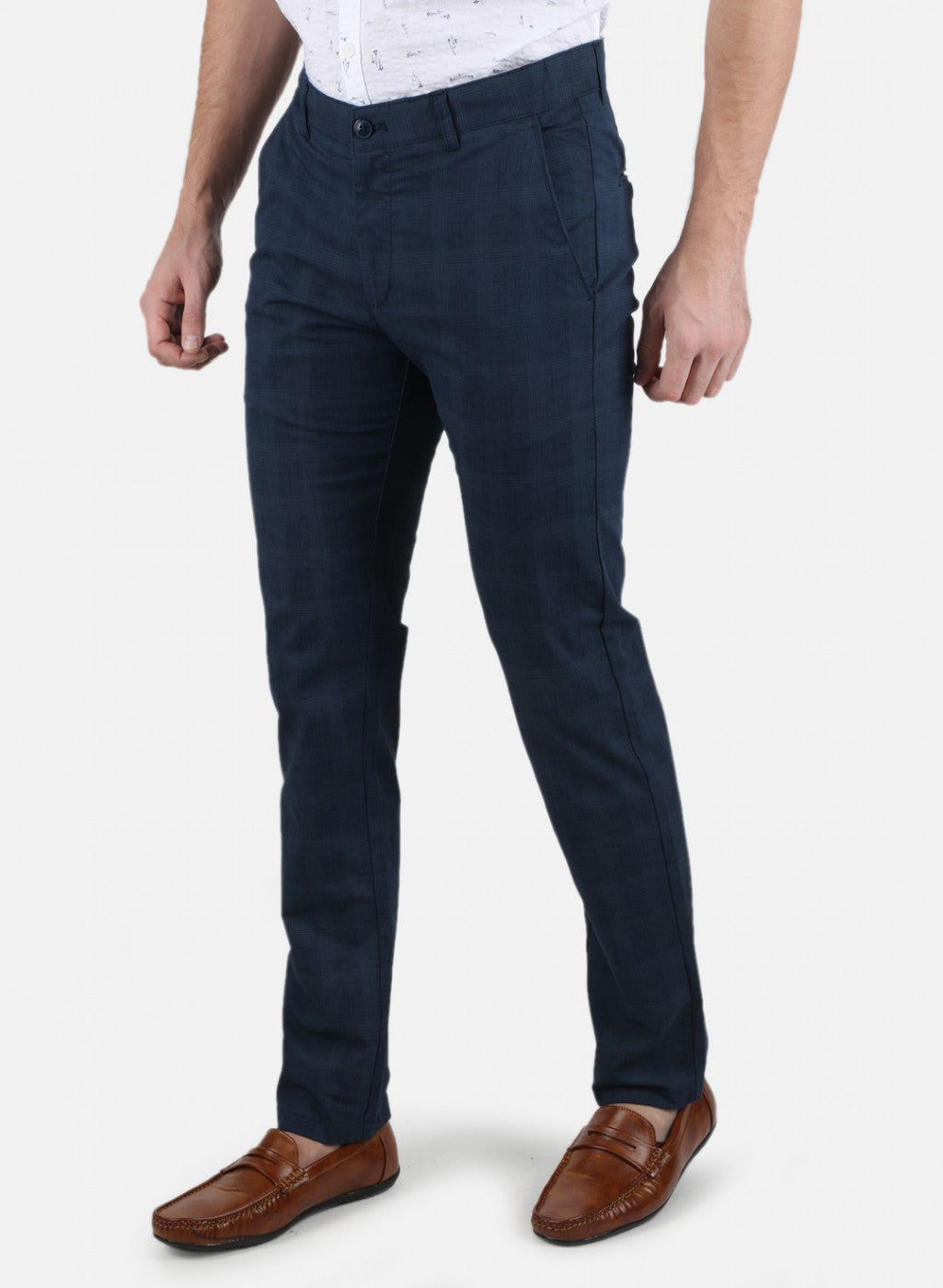 Men Navy Blue Smart Fit Trouser