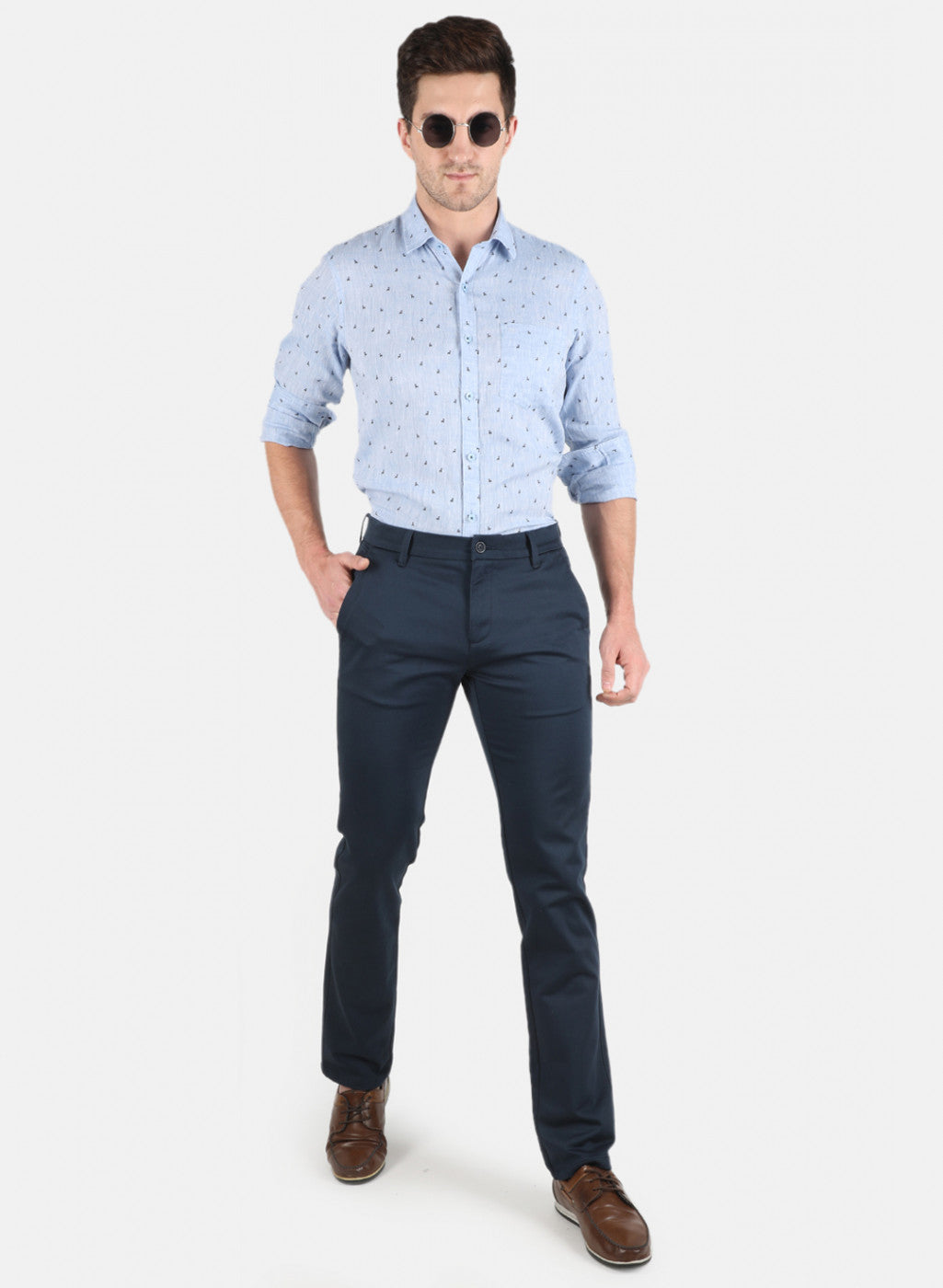 Men Navy Blue Regular Fit Trouser