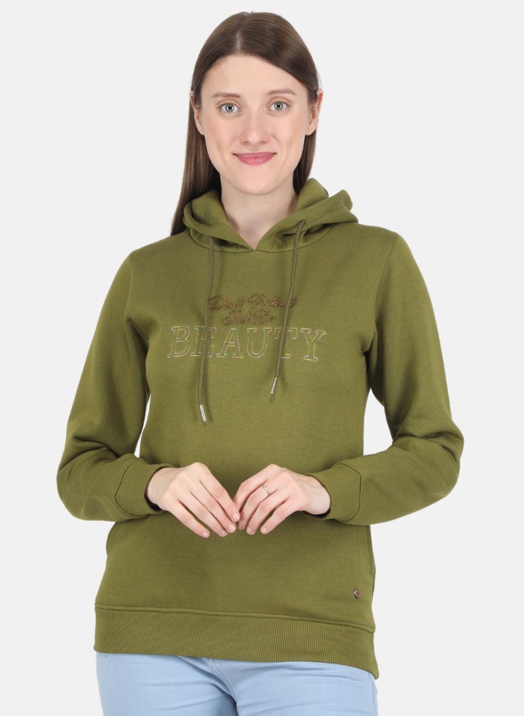 Women Olive Embroidered Sweatshirt