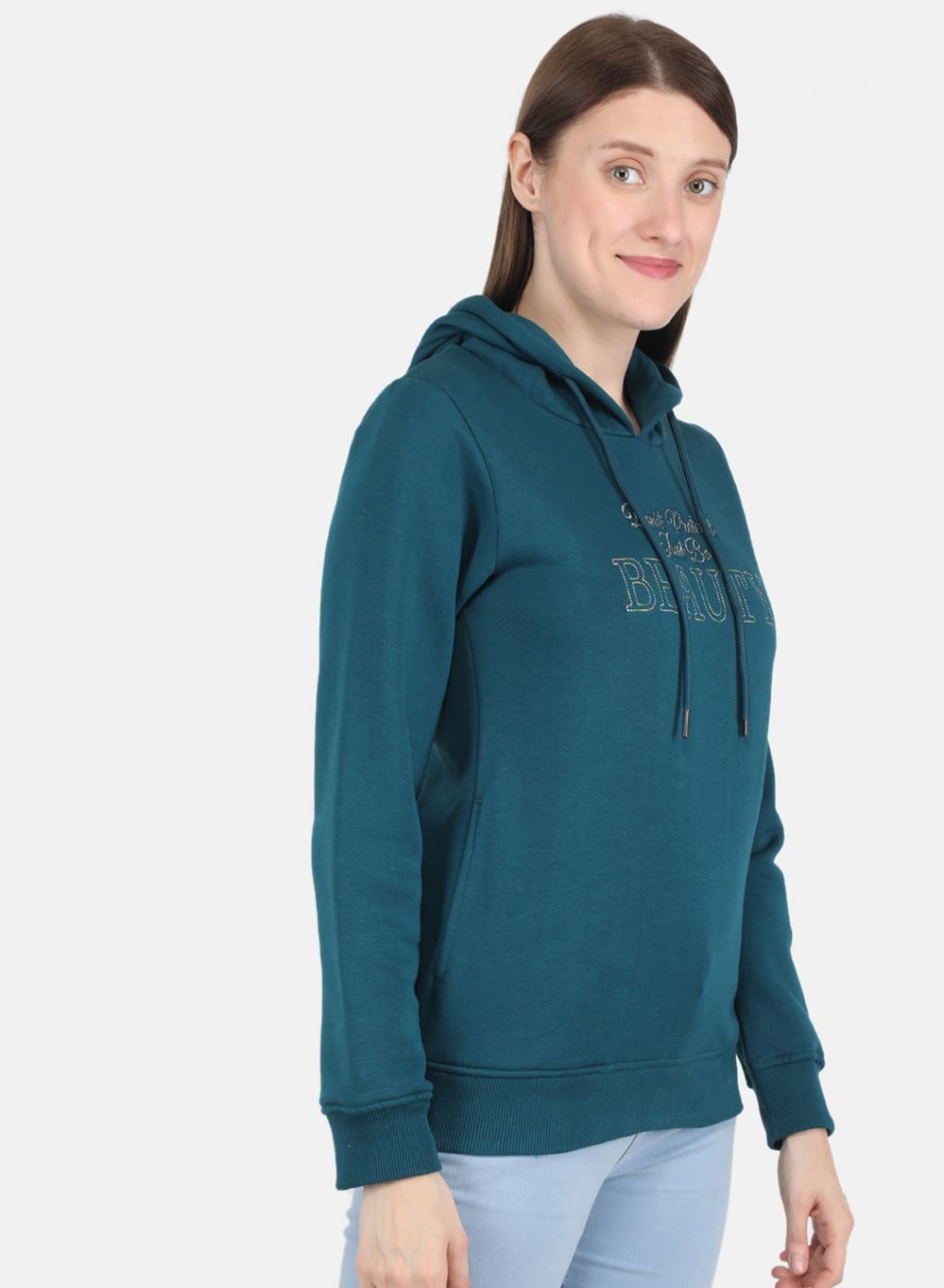 Women Green Embroidered Sweatshirt