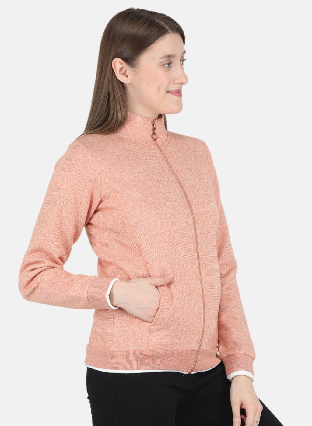 Women Orange Stripe Sweatshirt